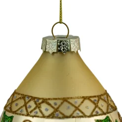 Set of 2 Golden Glitter Holly Finial Christmas Glass Ornaments 5