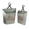 Set of 2 Gray and Red Home for the Holidays Weathered Christmas Wall Buckets 18"