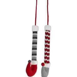 Set of 2 Gray and Red Plush Elf Leg Christmas Picks 30"