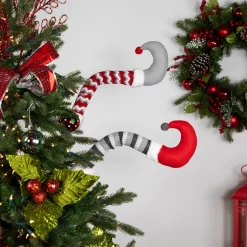 Set of 2 Gray and Red Plush Elf Leg Christmas Picks 30"