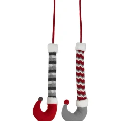 Set of 2 Gray and Red Plush Elf Leg Christmas Picks 30