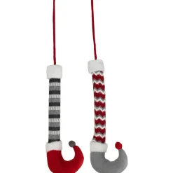 Set of 2 Gray and Red Plush Elf Leg Christmas Picks 30