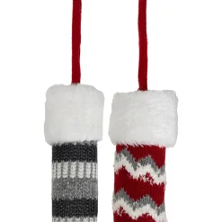 Set of 2 Gray and Red Plush Elf Leg Christmas Picks 30