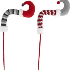 Set of 2 Gray and Red Plush Elf Leg Christmas Picks 30
