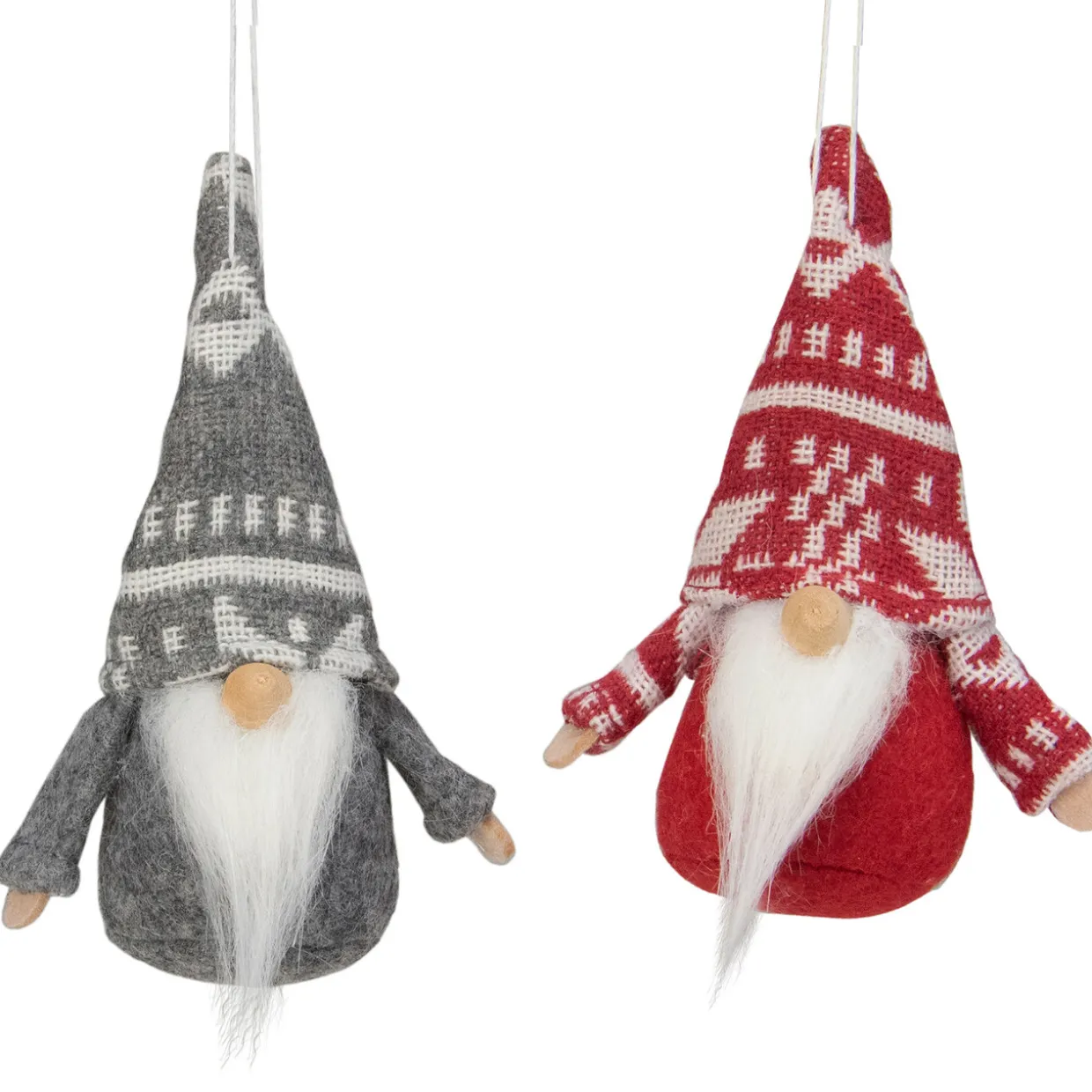 Set of 2 Gray and Red Santa Gnome Hanging Christmas Ornaments 4"