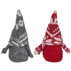 Set of 2 Gray and Red Santa Gnome Hanging Christmas Ornaments 4