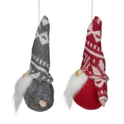 Set of 2 Gray and Red Santa Gnome Hanging Christmas Ornaments 4