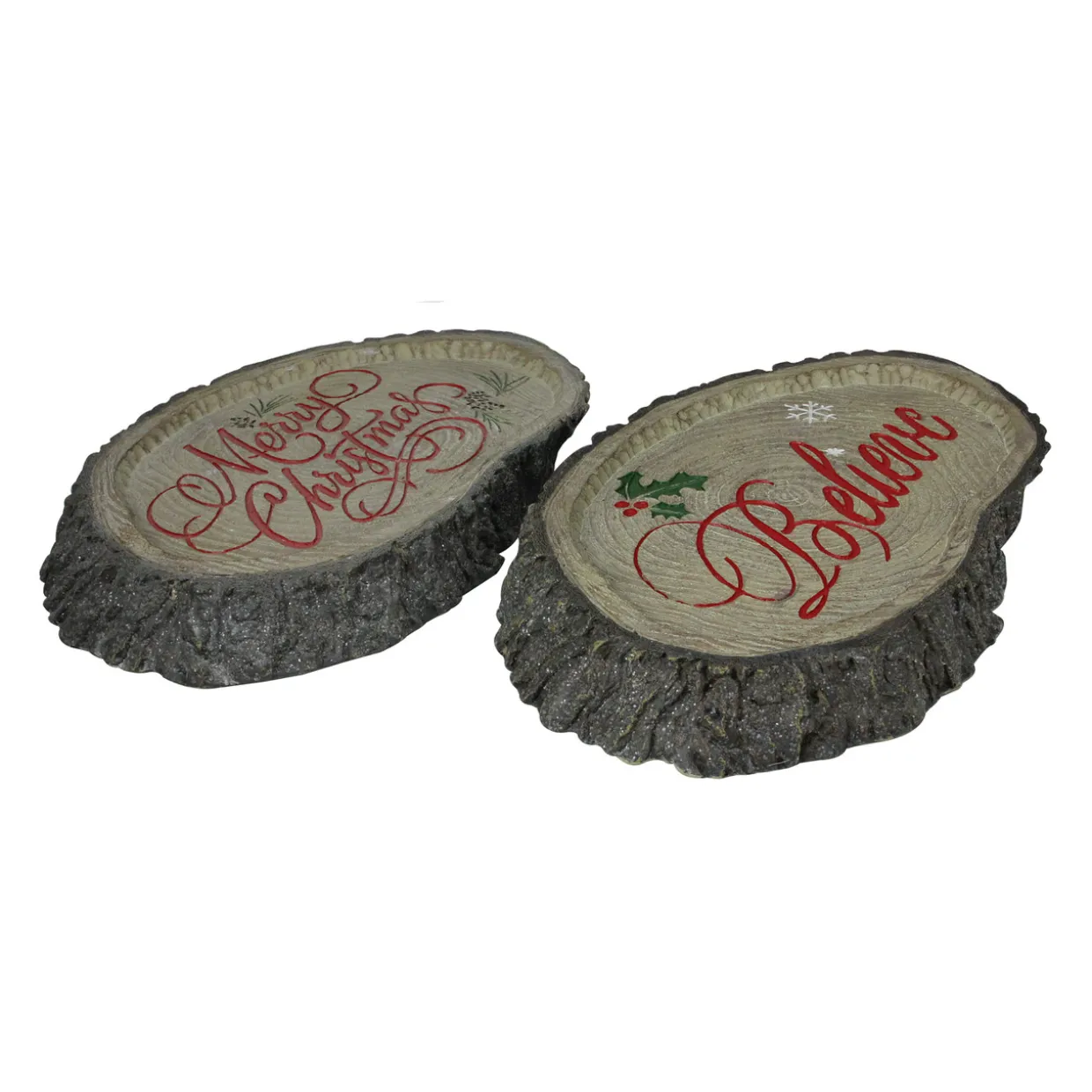 Set of 2 Gray and Red Tree Trunk Christmas Wall Plaques 12.5"