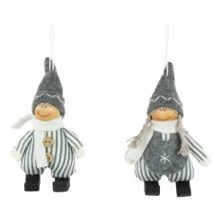 Set of 2 Gray and White Striped Plush Twin Gnomes Christmas Ornaments 5.5"