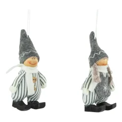 Set of 2 Gray and White Striped Plush Twin Gnomes Christmas Ornaments 5.5