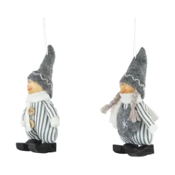 Set of 2 Gray and White Striped Plush Twin Gnomes Christmas Ornaments 5.5