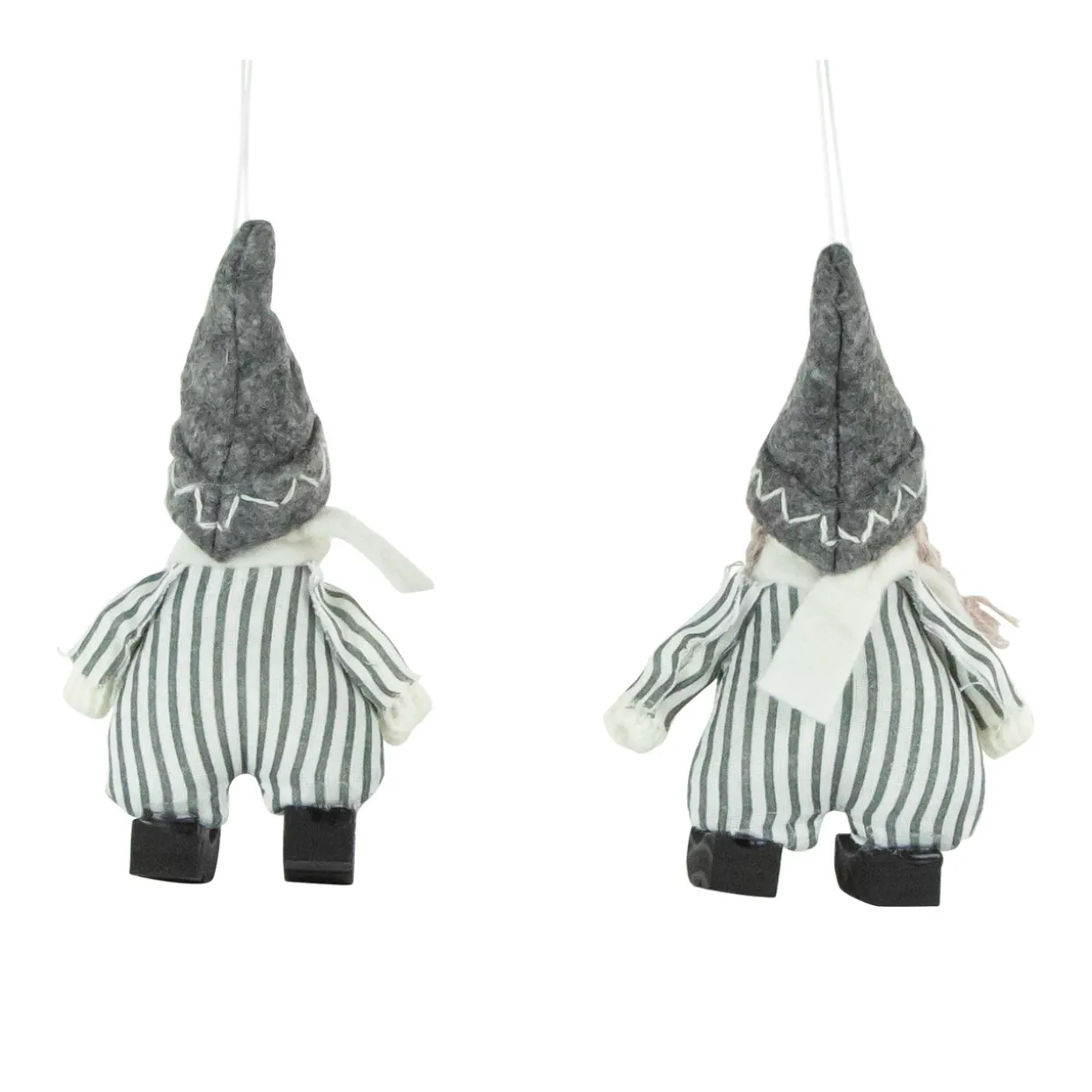 Set of 2 Gray and White Striped Plush Twin Gnomes Christmas Ornaments 5.5"