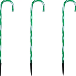 Set of 3 Green and White Twinkle Candy Cane Pathway Markers 26"
