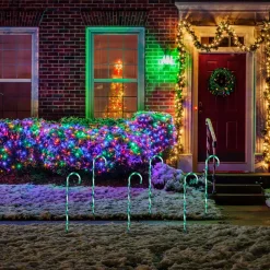 Set of 3 Green and White Twinkle Candy Cane Pathway Markers 26"