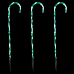 Set of 3 Green and White Twinkle Candy Cane Pathway Markers 26