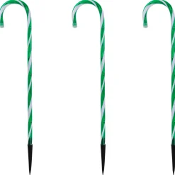 Set of 3 Green and White Twinkle Candy Cane Pathway Markers 26