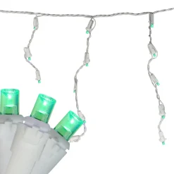 Set of 70 Green LED Wide Angle Icicle Christmas Lights - 6ft White Wire