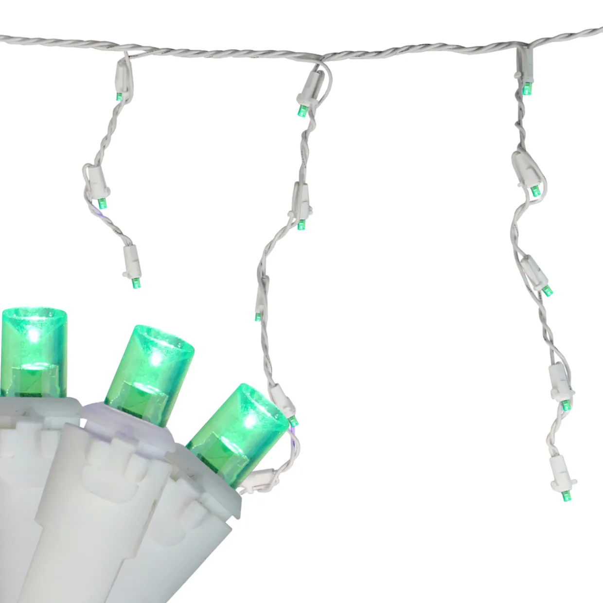 Set of 70 Green LED Wide Angle Icicle Christmas Lights - 6ft White Wire