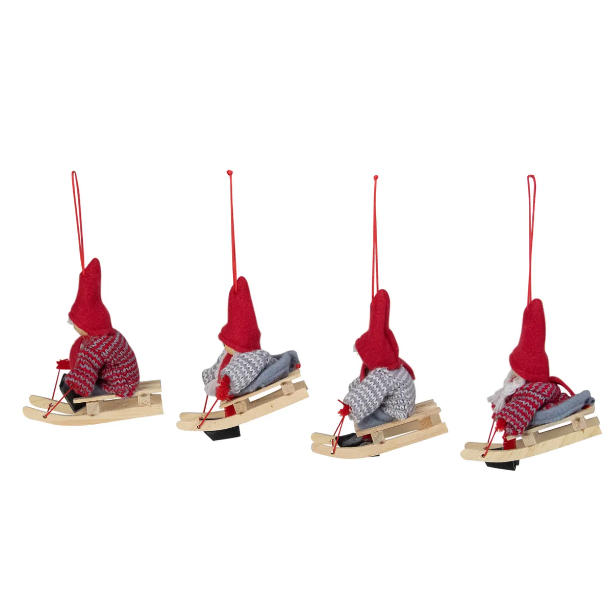 Set of 4 Holiday Kids on Sleds Christmas Ornaments 4"