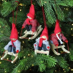 Set of 4 Holiday Kids on Sleds Christmas Ornaments 4