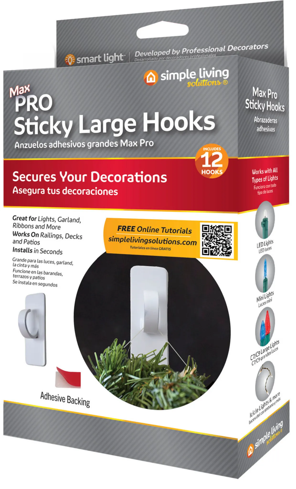 Set of 12 Large Sticky Clip Hooks 2"