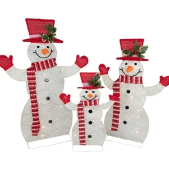 Set of 3 LED Lighted Family of Snowmen Outdoor Christmas Decoration