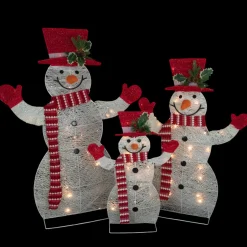 Set of 3 LED Lighted Family of Snowmen Outdoor Christmas Decoration