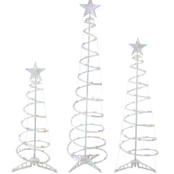 Set of 3 LED Lighted Multi-Color Outdoor Spiral Christmas Cone Trees 3', 4', and 6'