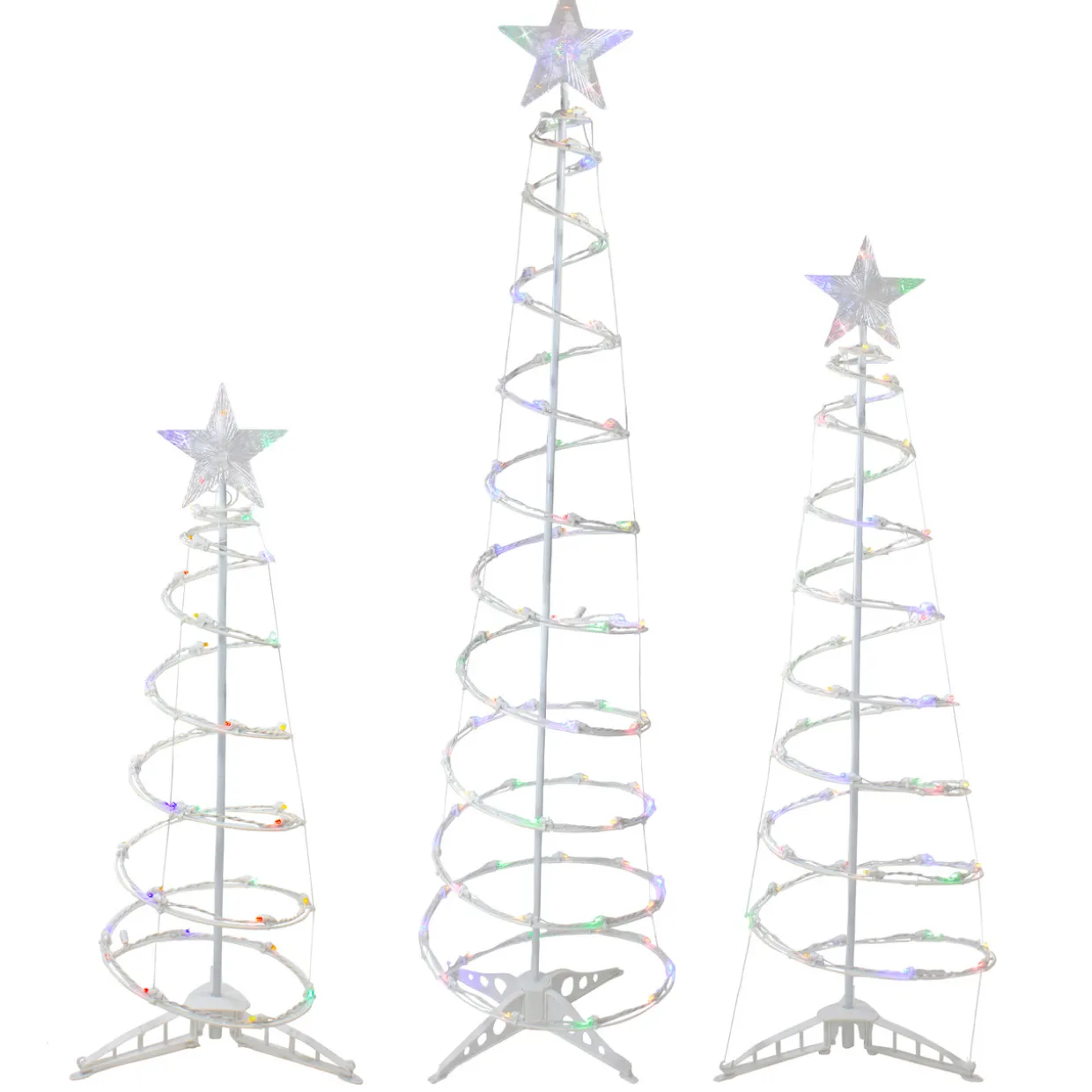 Set of 3 LED Lighted Multi-Color Outdoor Spiral Christmas Cone Trees 3', 4', and 6'
