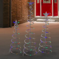 Set of 3 LED Lighted Multi-Color Outdoor Spiral Christmas Cone Trees 3', 4', and 6'