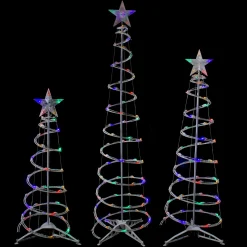Set of 3 LED Lighted Multi-Color Outdoor Spiral Christmas Cone Trees 3', 4', and 6'