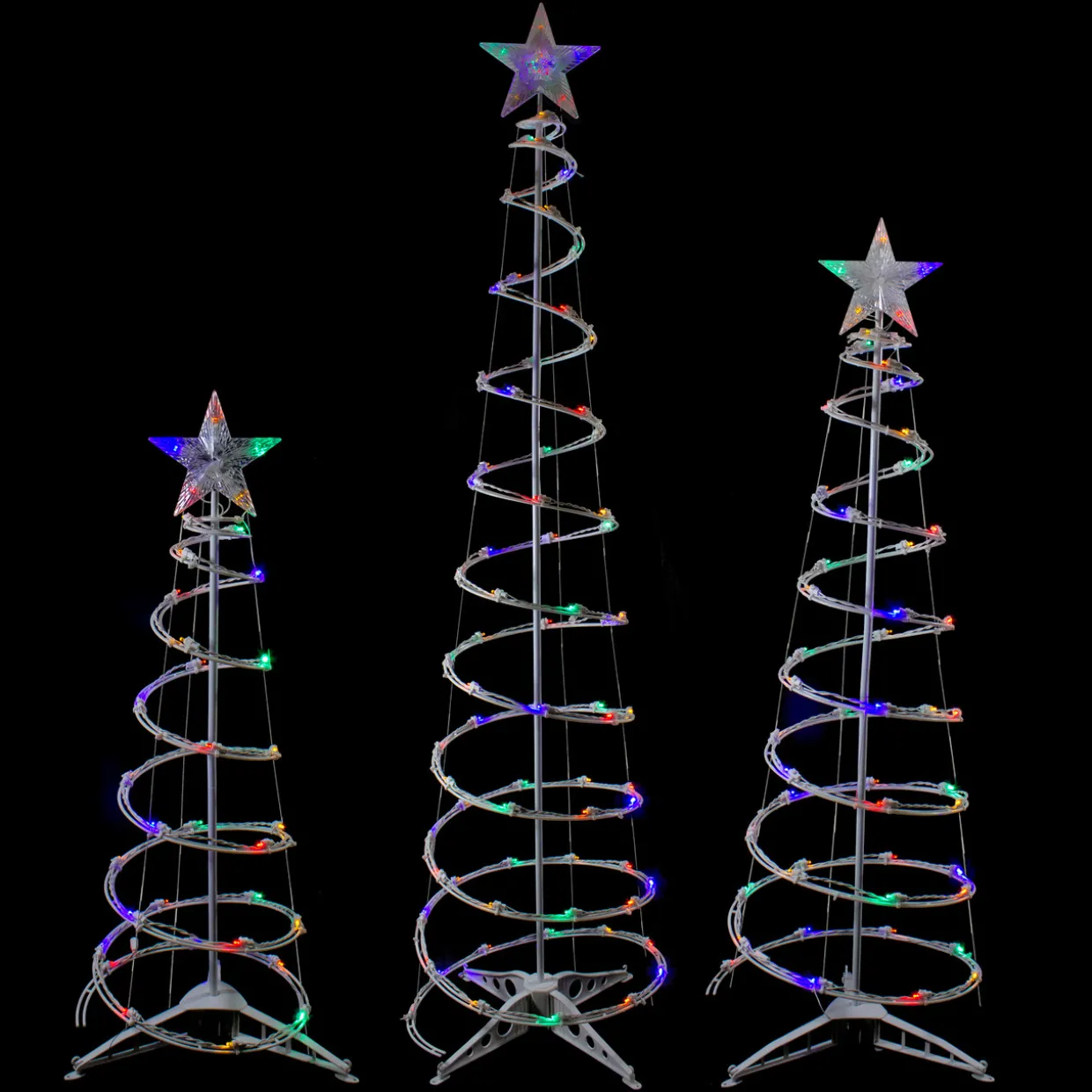 Set of 3 LED Lighted Multi-Color Outdoor Spiral Christmas Cone Trees 3', 4', and 6'