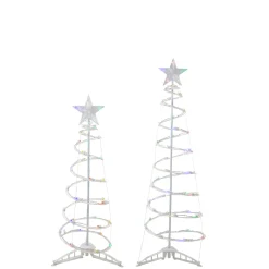 Set of 2 LED Lighted Multi-Color Outdoor Spiral Christmas Cone Trees 3', 4'