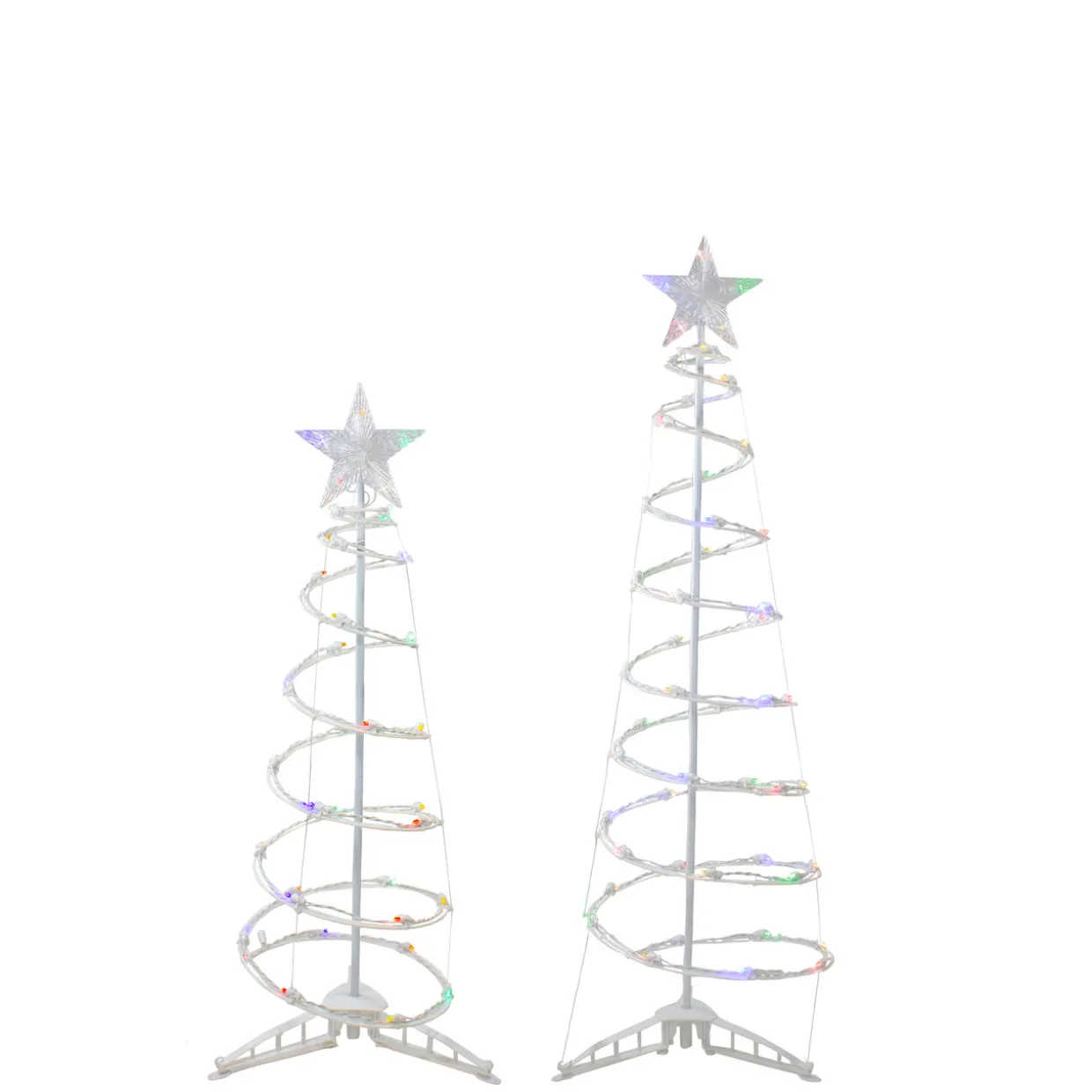 Set of 2 LED Lighted Multi-Color Outdoor Spiral Christmas Cone Trees 3', 4'