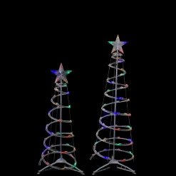Set of 2 LED Lighted Multi-Color Outdoor Spiral Christmas Cone Trees 3', 4'
