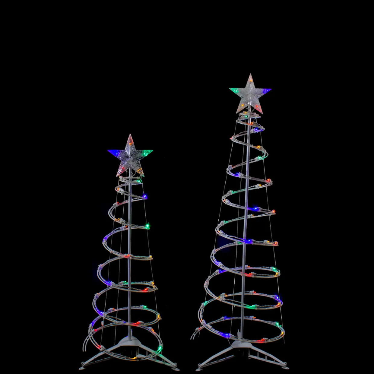 Set of 2 LED Lighted Multi-Color Outdoor Spiral Christmas Cone Trees 3', 4'