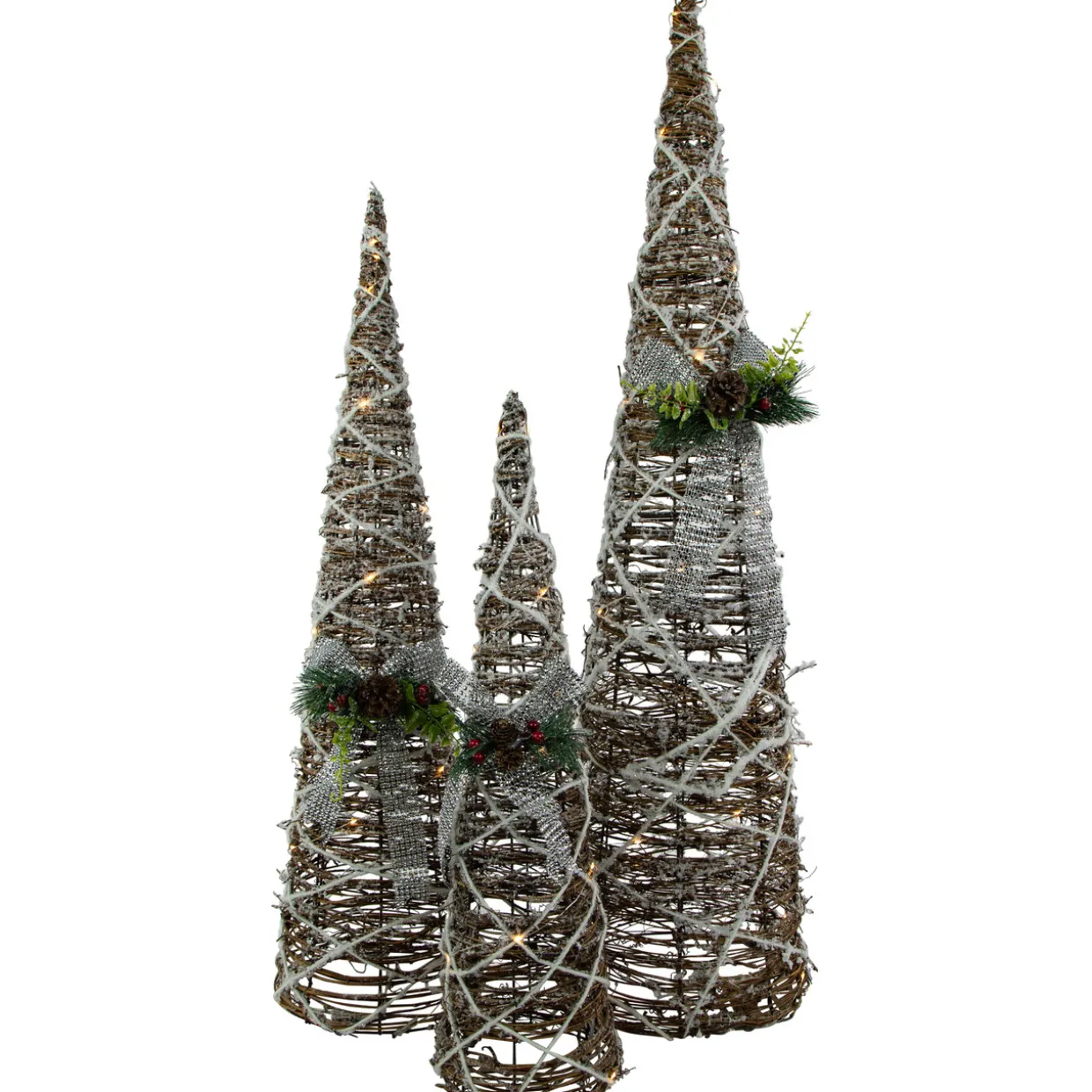 Set of 3 LED Lighted Pine and Berries Cone Christmas Tree Decorations 39.25"