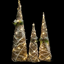 Set of 3 LED Lighted Pine and Berries Cone Christmas Tree Decorations 39.25"