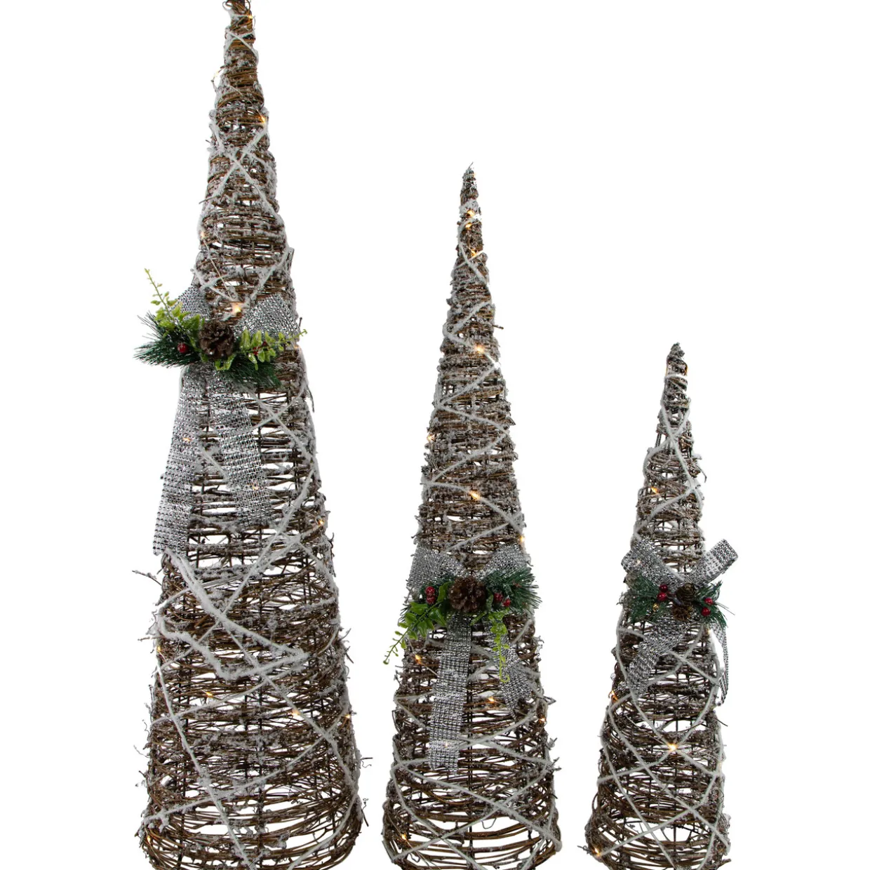 Set of 3 LED Lighted Pine and Berries Cone Christmas Tree Decorations 39.25"