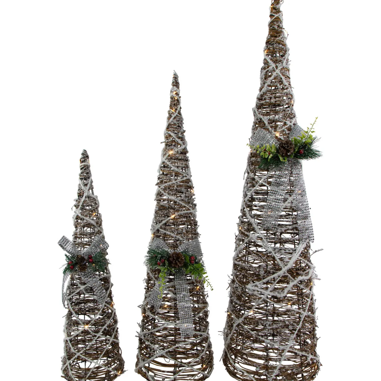 Set of 3 LED Lighted Pine and Berries Cone Christmas Tree Decorations 39.25"