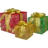 Set of 3 LED Lighted Red, Green and Gold Glitter Gift Boxes Outdoor Christmas Decoration