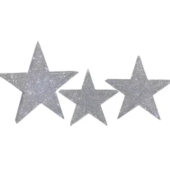 Set of 3 LED Lighted Silver Stars Outdoor Christmas Decorations 24"