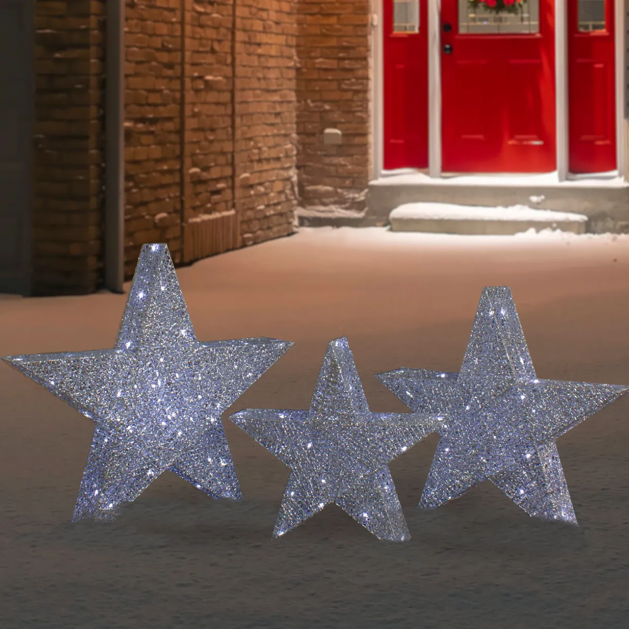 Set of 3 LED Lighted Silver Stars Outdoor Christmas Decorations 24"