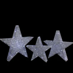 Set of 3 LED Lighted Silver Stars Outdoor Christmas Decorations 24