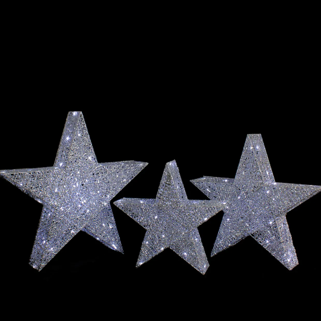 Set of 3 LED Lighted Silver Stars Outdoor Christmas Decorations 24"