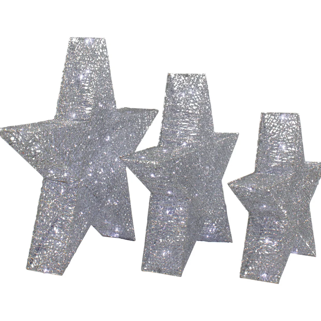 Set of 3 LED Lighted Silver Stars Outdoor Christmas Decorations 24"