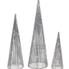 Set of 3 LED Lighted Silver Glitter Cone Tree Outdoor Christmas Decorations 23.5"