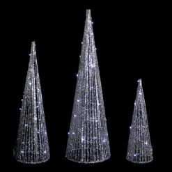 Set of 3 LED Lighted Silver Glitter Cone Tree Outdoor Christmas Decorations 23.5