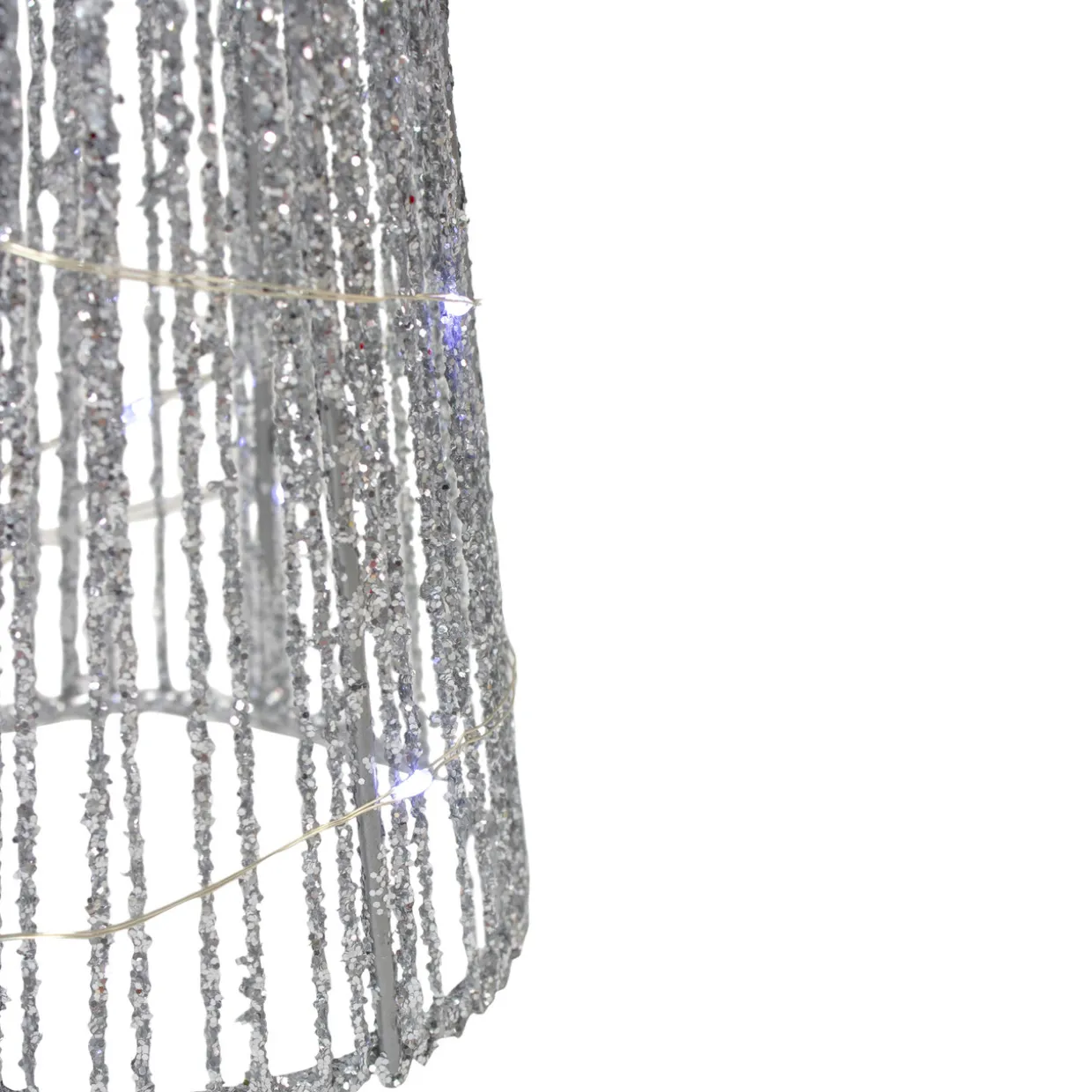 Set of 3 LED Lighted Silver Glitter Cone Tree Outdoor Christmas Decorations 23.5"