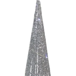 Set of 3 LED Lighted Silver Glitter Cone Tree Outdoor Christmas Decorations 23.5